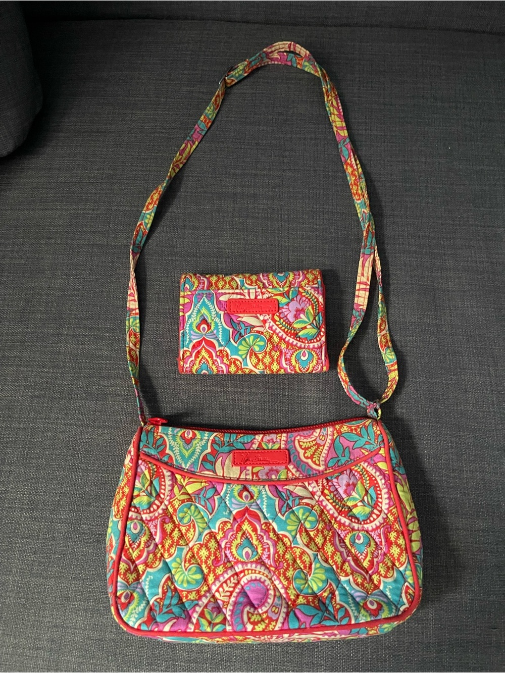 Vera Bradley Colorful Paisley Quilted Crossbody Purse with Matching Wallet